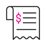 Ilustración de un recibo con un signo de dólar rosa y líneas negras sobre él.